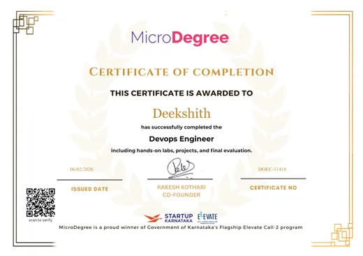 MicroDegree course completion certificate