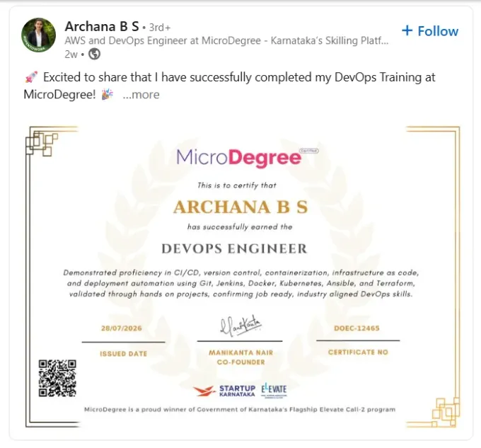 Archana B S — DevOps Engineer certificate
