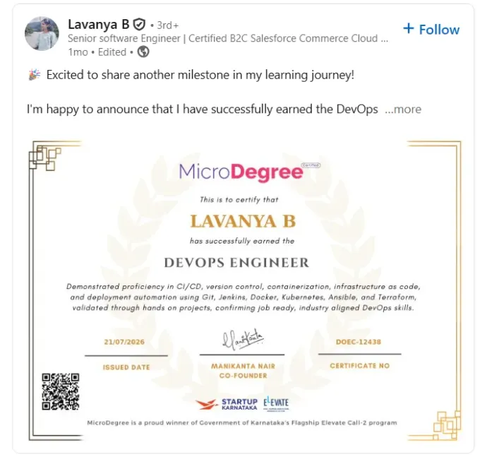Lavanya B — DevOps Engineer certificate