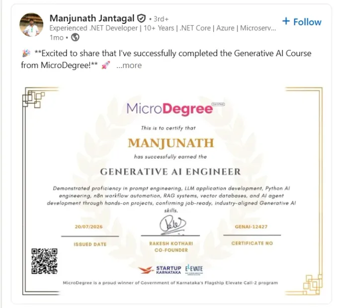 Manjunath Jantagal — Generative AI Engineer certificate